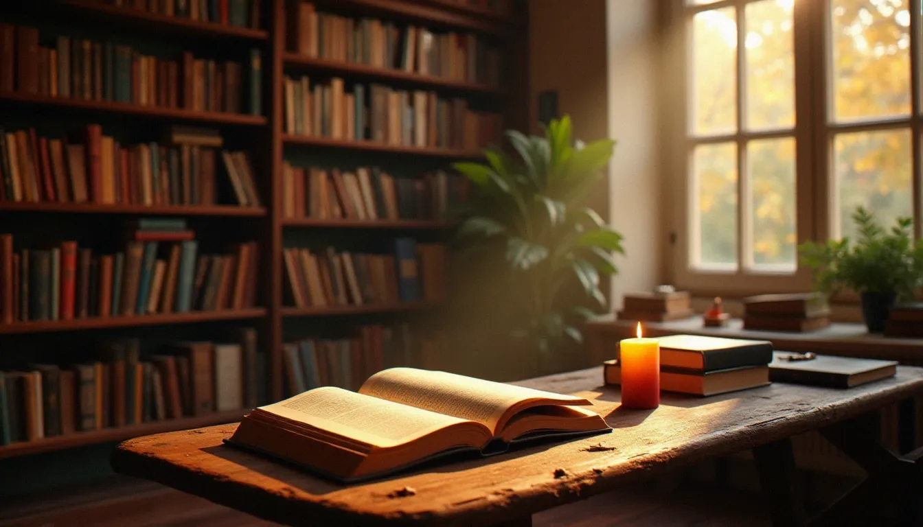 Intérieur d'une librairie indépendante française en 2004, livres primés sur les rayonnages, lumière d'automne tamisée évoquant la richesse de la littérature française de cette année