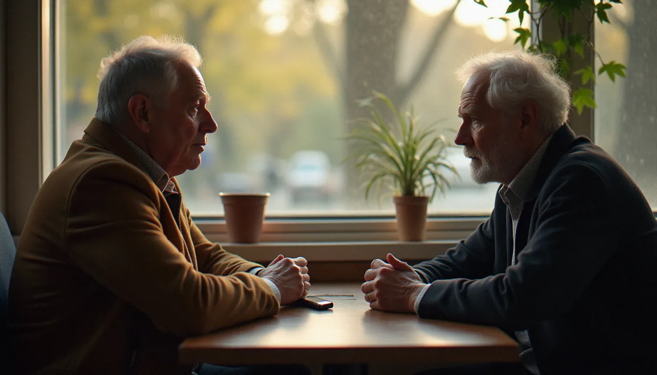 Deux personnes en dialogue attentif dans un café, illustrant la possibilité d'une conversation authentique entre croyants et athées