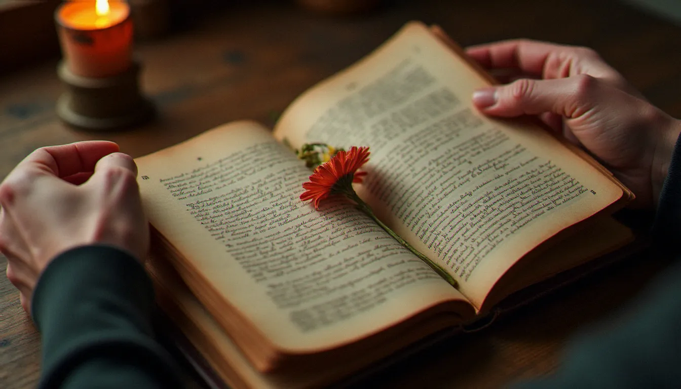 Mains tenant un journal spirituel usé à la lumière d'une bougie, symbole de la pratique intérieure personnelle dans une spiritualité sans rigidité institutionnelle