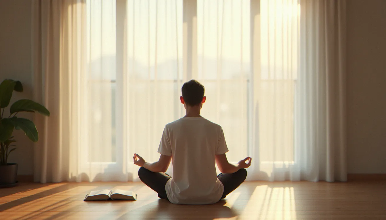 Personne en méditation silencieuse près d'une fenêtre lumineuse, illustrant une quête de spiritualité sans cadre institutionnel