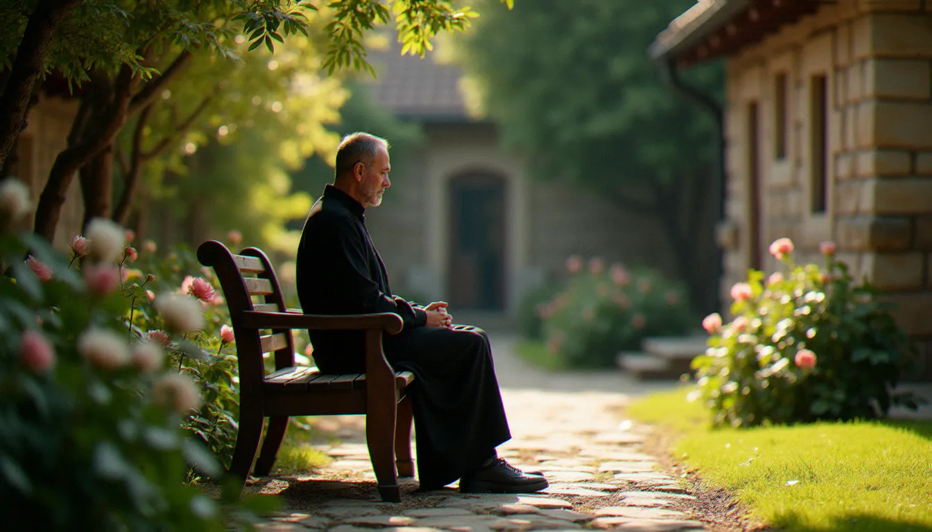 Personne en retraite spirituelle assise en silence dans un jardin monastique, illustrant les différents types de retraites au calendrier 2019