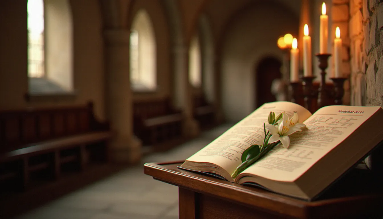 Calendrier liturgique ouvert dans une chapelle, illustrant les fêtes de Marie dans l'année liturgique