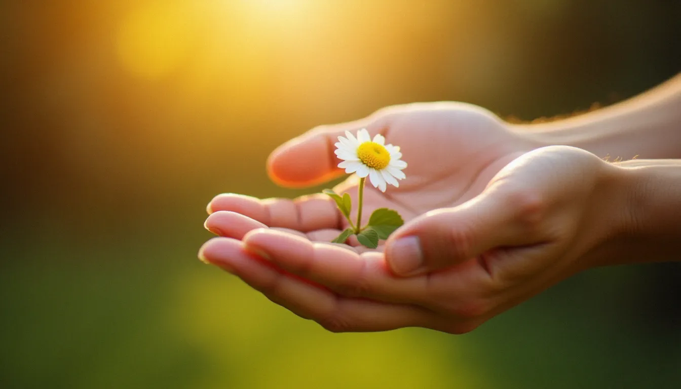 Mains ouvertes recevant une fleur, symbole de gratitude