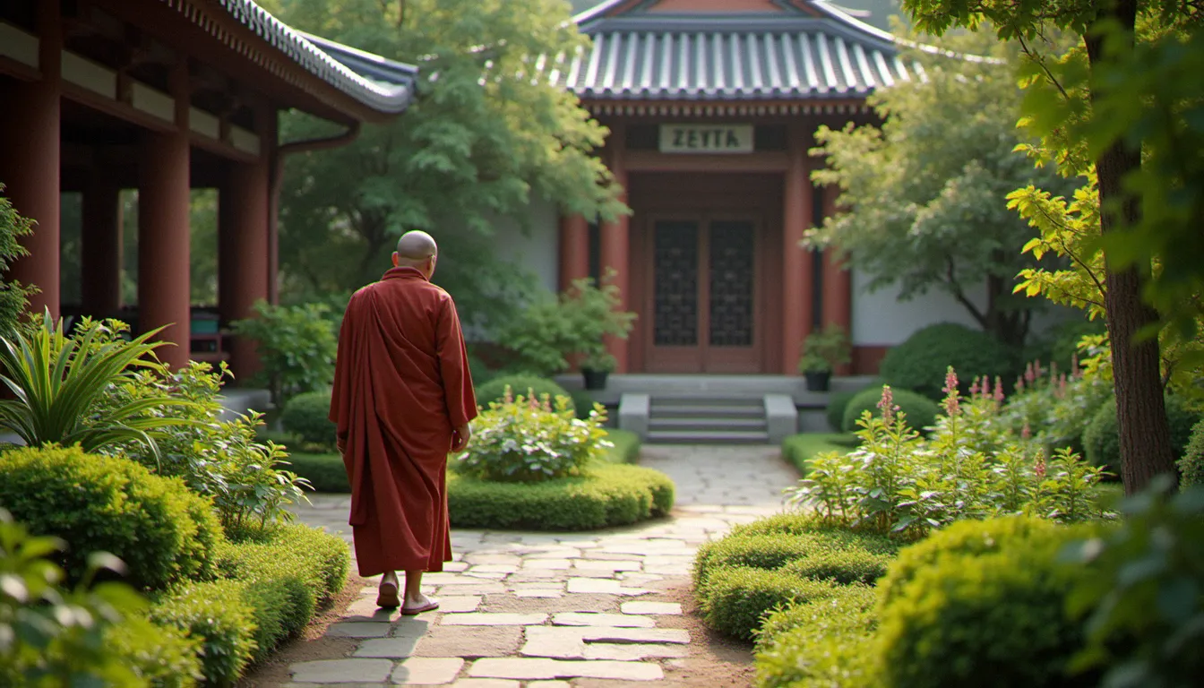 Un moine dans le jardin du monastère, symbolisant la vie spirituelle cistercienne