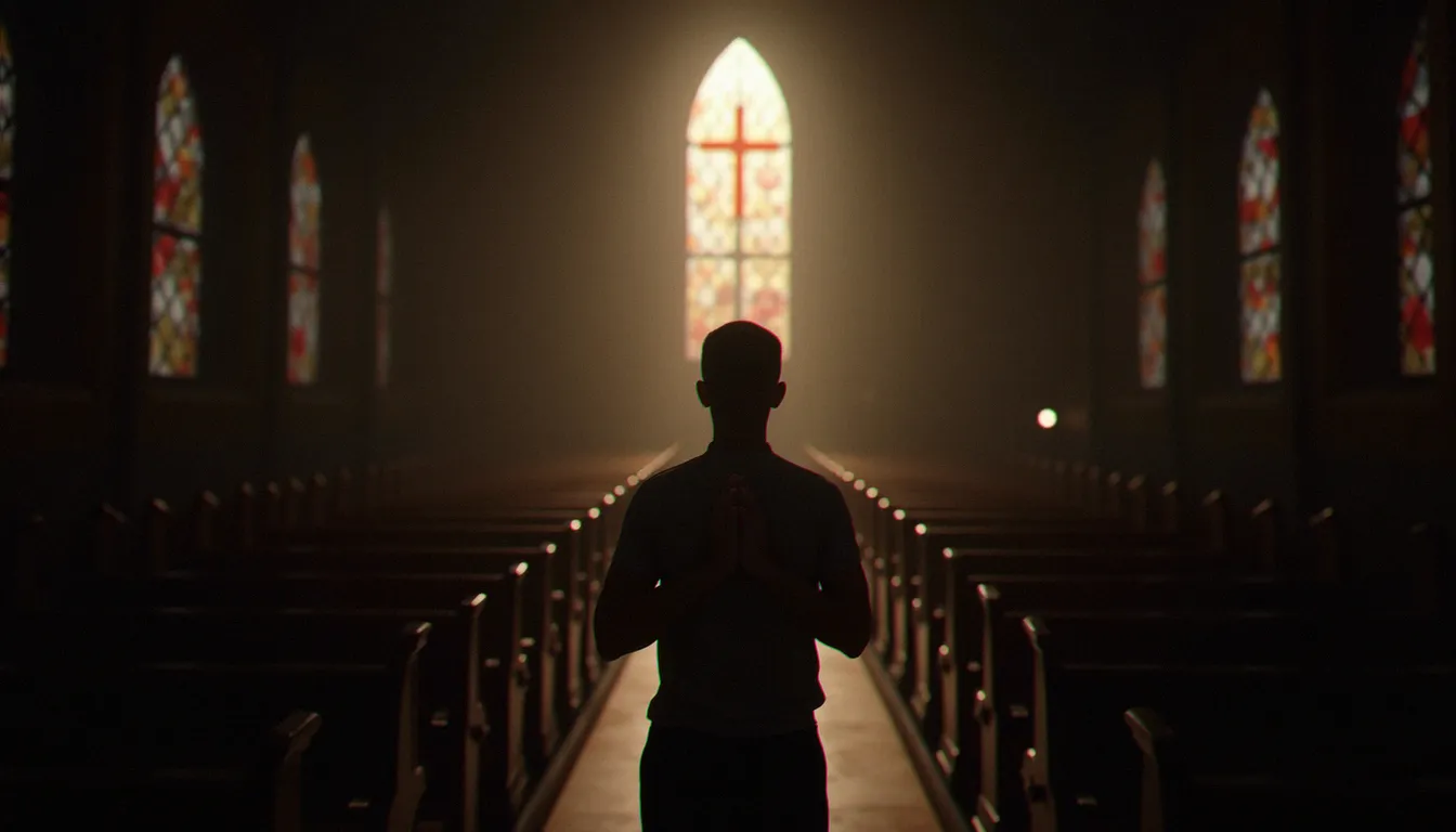 Une personne en prière dans une chapelle, illustrant la spiritualité definition et la vie intérieure