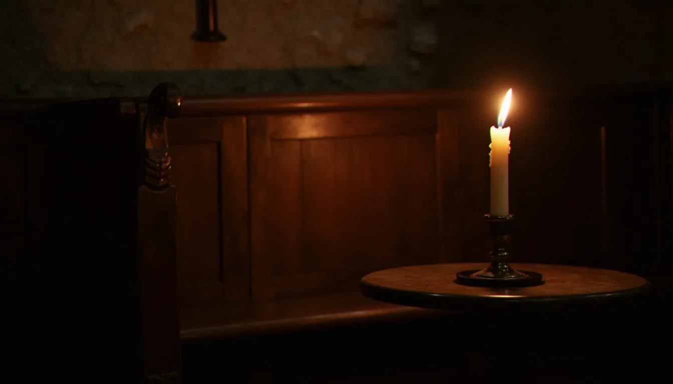 Une bougie allumée dans une chapelle de pierre, symbole de l'ombre et de la lumière en spiritualité